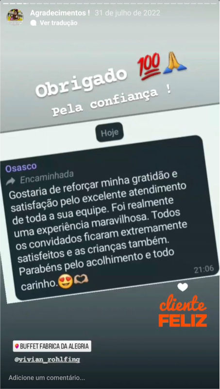 Depoimentos - Buffet Fábrica da Alegria