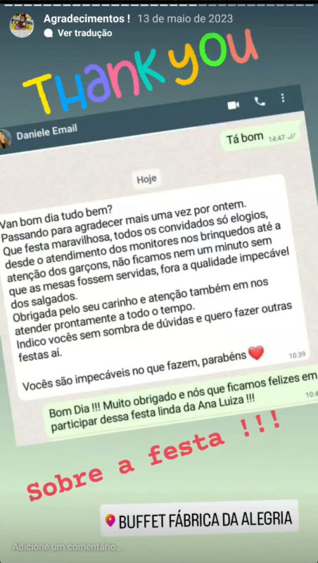 Depoimentos - Buffet Fábrica da Alegria