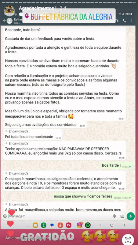 Depoimentos - Buffet Fábrica da Alegria