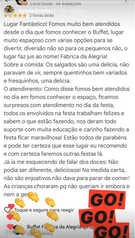 Depoimentos - Buffet Fábrica da Alegria