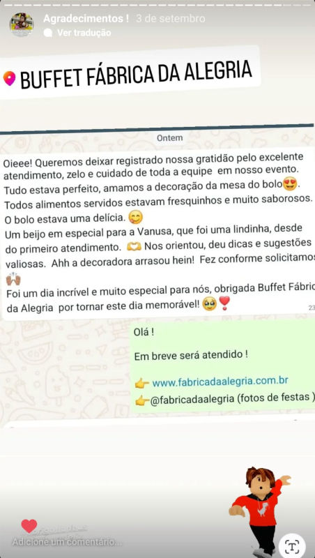 Depoimentos - Buffet Fábrica da Alegria