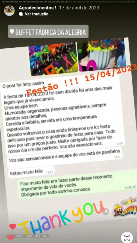 Depoimentos - Buffet Fábrica da Alegria