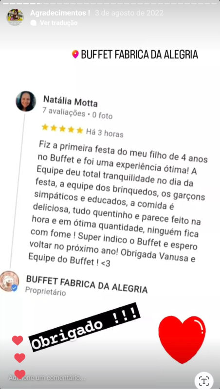 Depoimentos - Buffet Fábrica da Alegria
